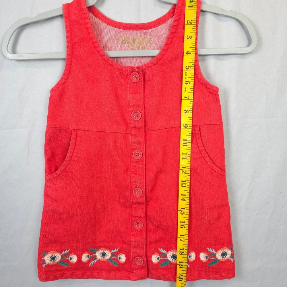 Genuine‎ Kids OshKosh Jumper Dress Coral Button Front Floral Embroidered Girl 4T